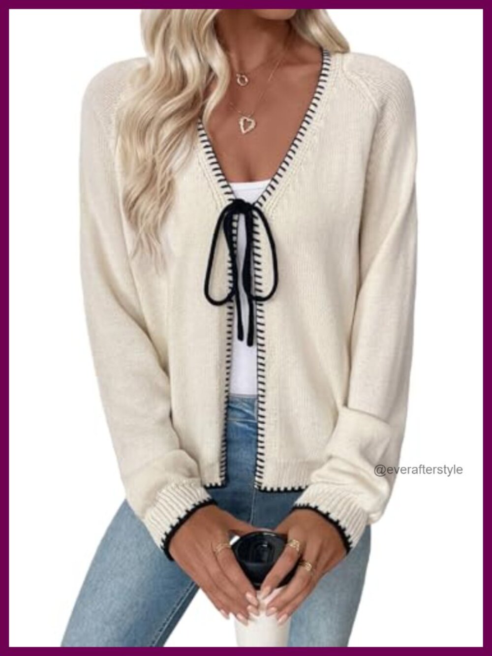 EVALESS Womens Lightweight Knit Cardigan Sweater Bow Tie Open Front